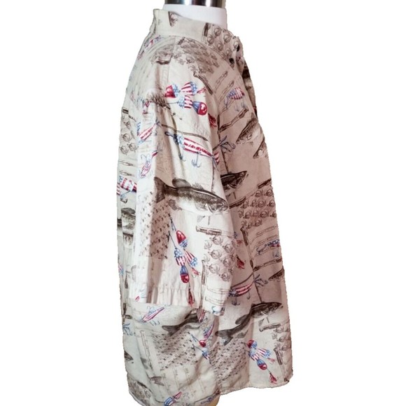 Vtg Redhead Men's Button-Up Short Sleeve Shirt Sz XL Fish Tackle Red White Blue - Picture 3 of 6